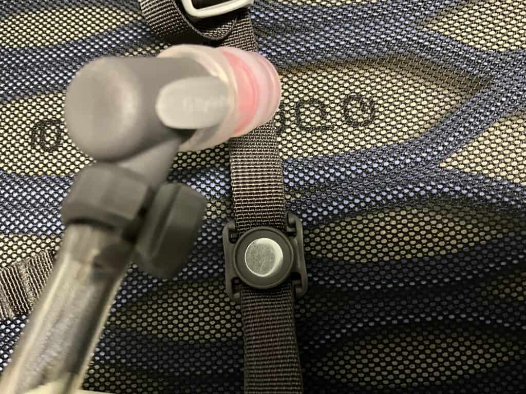 Bite valve before clipping showing the magnet. 