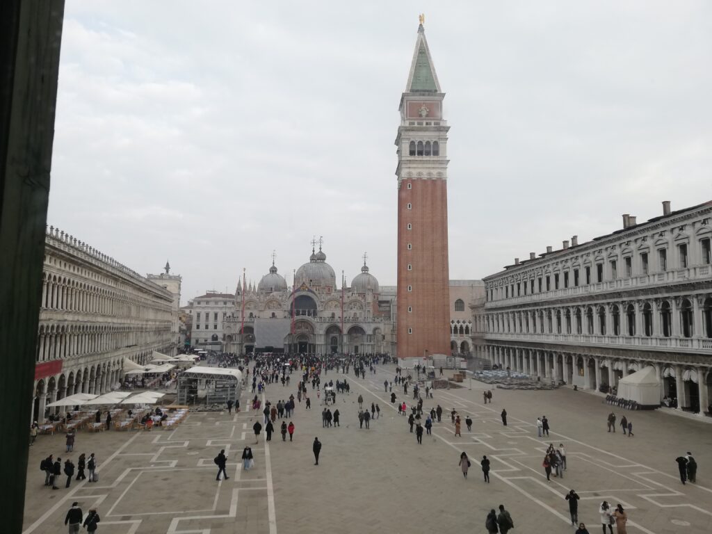 View over Piazza San Marco to the basilica and campanile.