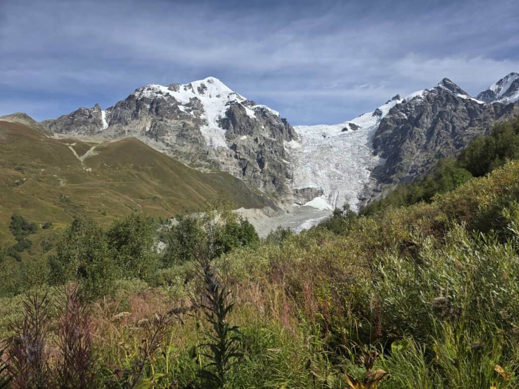 Adishi Glacier viewed from the half way up the Chkhutnieri Pass.